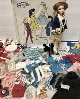 Vintage 1962 Uneeda Miss Suzette Fashion Doll / Case / Wardrobe/ Accessories