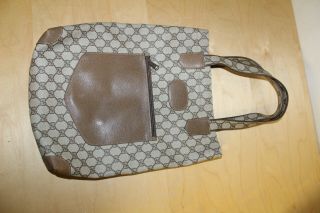 Vintage Gucci Brown Monogram Shopper Tote Bag W/ Front Pouch
