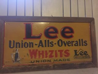 Rare 1940s Lee Union Alls Overalls Whizits Union Made Metal Sign Estate Find 5