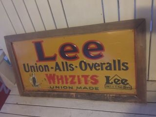 Rare 1940s Lee Union Alls Overalls Whizits Union Made Metal Sign Estate Find 6