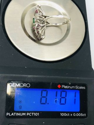 Vintage 14k White Gold Emerald,  Ruby,  And Diamond Cocktail Ring 9
