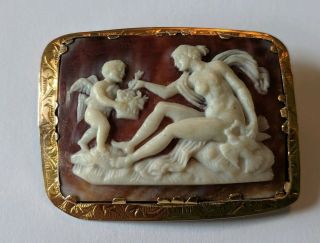 Antique Victorian 14k Solid Gold Carved Shell Cameo Pin Brooch