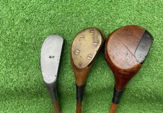 Set of Antique hickory wood shaft Golf Clubs and Vintage Stovepipe Bag 5