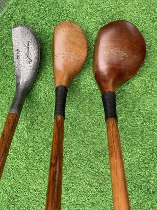Set of Antique hickory wood shaft Golf Clubs and Vintage Stovepipe Bag 6