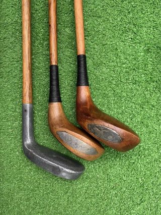 Set of Antique hickory wood shaft Golf Clubs and Vintage Stovepipe Bag 8