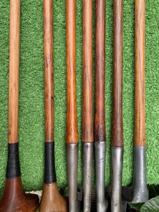 Set of Antique hickory wood shaft Golf Clubs and Vintage Stovepipe Bag 9