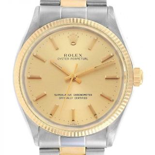 Rolex Oyster Perpetual Steel 18k Yellow Gold Vintage Mens Watch 1005
