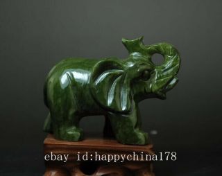 China Old Hand - made South Natural Jade Water Absorption Elephant Statue 02 B02 4