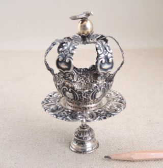 Antique Miniature Santo Crown Silver Stand Repousse Sterling Figure Portuguese