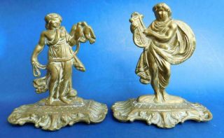 Antique Victorian Brass Fireside Ornament Pair Classical Ancients 1800s