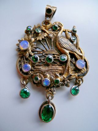 Antique Gem Set Gold On Silver Pendant Art Nouveau Rare