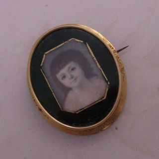 Gold Plated Frame Early 19th Century Portrait Miniature Brooch