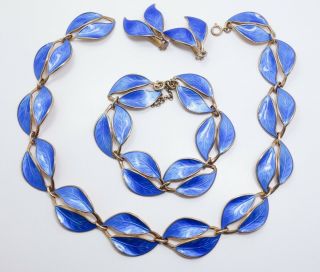 Sterling Silver David Andersen Blue Enamel Necklace Earrings Bracelet Set