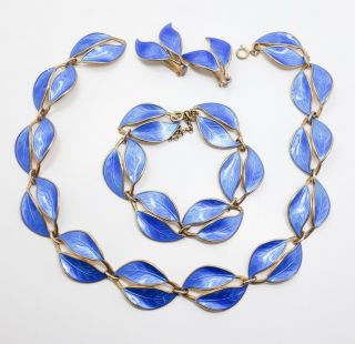 Sterling Silver David Andersen Blue Enamel Necklace Earrings Bracelet Set 2