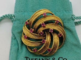 Tiffany & Co.  18k Yellow Gold & Ruby Brooch - Vintage