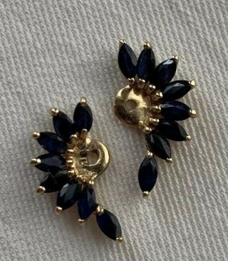 Unique Vintage 10k Signed Jp Yellow Gold Sapphire Earring Jackets