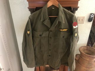 Vtg Wwii Us Army Hbt 13 Star Button Gas Flap Combat Shirt Jacket 36 R