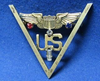 Wwii Sterling Army Air Forces Pilot Wings Victory Home Front Pin With Stones