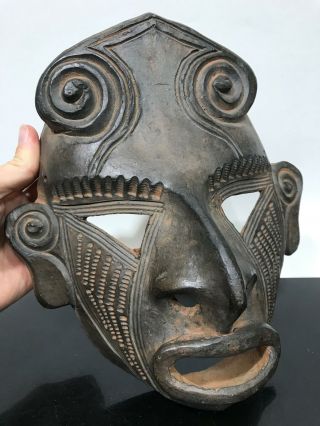 Vtg Terra Cotta Clay Art Pottery Mayan Aztec Mesoamerica Face Sculpture Figurine