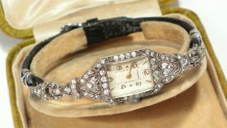 Splendid Antique Art Deco Silver Diamond Paste Cocktail Watch Vesta
