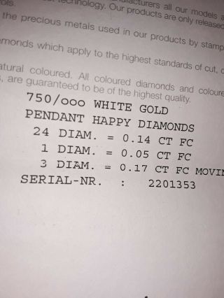 Chopard Happy Diamonds 18k White Gold Pendant & Necklace Paperwork rare 9