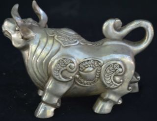 Old China Handwork Collectable Miao Silver Carve Rhinoceros Exorcism Evil Statue 3