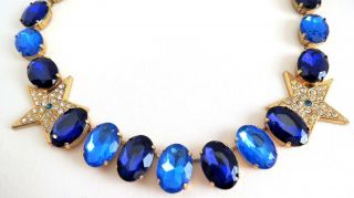 Vtg Zoe Coste Designer France Choker Necklace Blue Glass Stones Stars Gorgeous