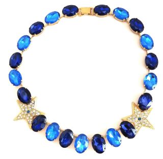 Vtg ZOE COSTE Designer France Choker Necklace Blue Glass Stones Stars Gorgeous 2