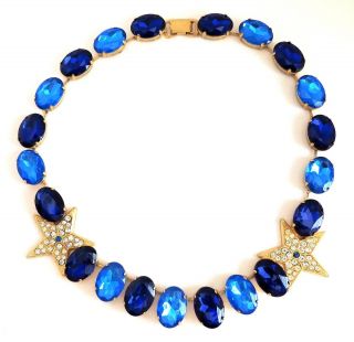 Vtg ZOE COSTE Designer France Choker Necklace Blue Glass Stones Stars Gorgeous 3
