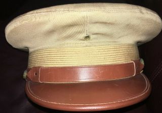 Vintage Wwii Us Army Officers Visor Dress Hat Khaki Summer Cap