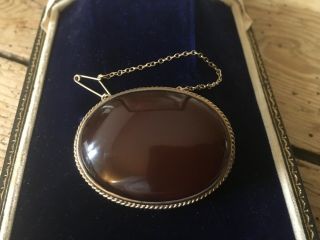 Antique Victorian 9ct Yellow Gold Scottish Carnelian Agate Brooch 21grams
