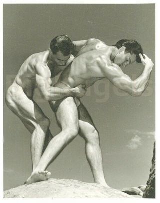 1940s Vintage Wpg Male Nude Jim Dardanis & Stan Mcintosh Wrestle Muscle Beefcake