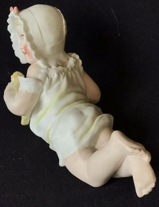 7 - 1/2” ANTIQUE ALL BISQUE PIANO BABY W/LAMB,  MOLD 345,  GERMANY 4