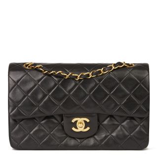Chanel Black Quilted Lambskin Vintage Small Classic Double Flap Bag Hb2817