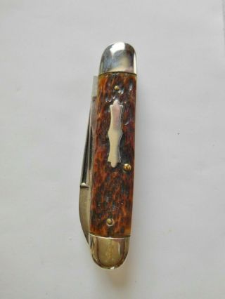 Antique Vintage Challenge Cut Co Bridgeport Conn 4 - 1/4 " Bone Jack Pocket Knife