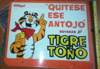 Vintage Mexican Kellogs Tigre Toño Botanas Old Tin Sign Advertising