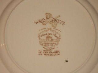 Vintage Johnson Bros Windsor Ware WILD TURKEYS Dinner Plate Brothers as - is 3