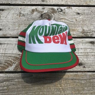 Vintage 1980s,  Mountain Dew,  3 Stripes Trucker Hat,  Mesh,  Snap Usa Rare Htf