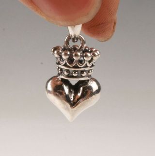 Retro Chinese 925 Silver Pendant Statue Heart - Shaped Solid Mascot Collec Gift