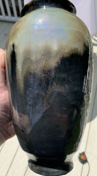 Signed Pewabic Pottery Vase Metallic Drip Glaze Detroit Arts & Crafts Antique 6