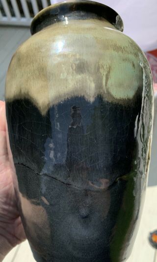 Signed Pewabic Pottery Vase Metallic Drip Glaze Detroit Arts & Crafts Antique 7