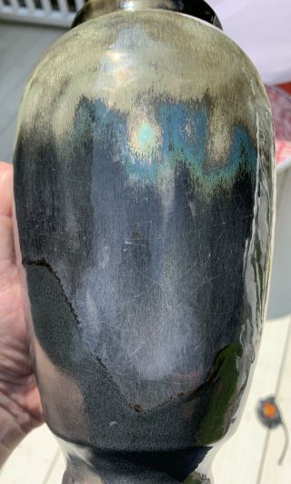Signed Pewabic Pottery Vase Metallic Drip Glaze Detroit Arts & Crafts Antique 8