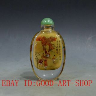 Large Antique China Glass Intemal Hand - Painted Old Man & Children Snuff Bottles
