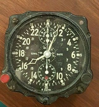 Vintage Ww2 Jaeger Lecoultre 8d Aircraft Clock Dash Wwii Chronometer Civil Date