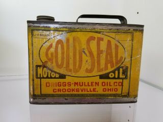 RARE 1/2 Gallon Gold Seal Motor Oil Can Racecar Driggs - Mullen Crooksville,  OH 9