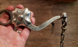 Antique Old Cowboy Silver Engraved Crockett Spade Horse Bit Texas Clover Conchos
