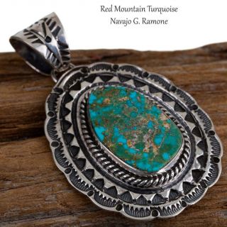 Squash Blossom Necklace Pendant Red Mountain Turquoise Navajo Sterling Silver