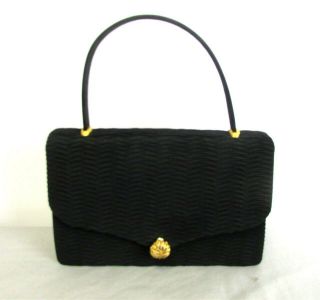 Gucci Vintage Black / Gold Wavy Crepe Textile Handbag Made In Italy