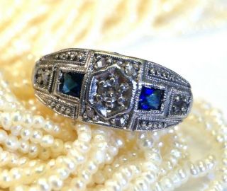 Art Deco 18k Gold And Platinum Diamond Sapphire Ring Size 4