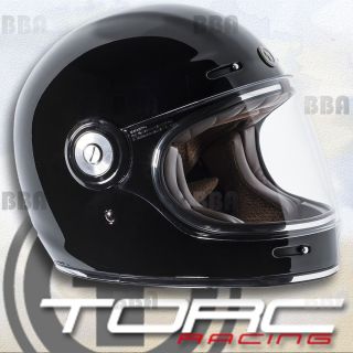 Torc T1 Retro Vintage Gloss Black Fiberglass Full Face Motorcycle Scooter Helmet